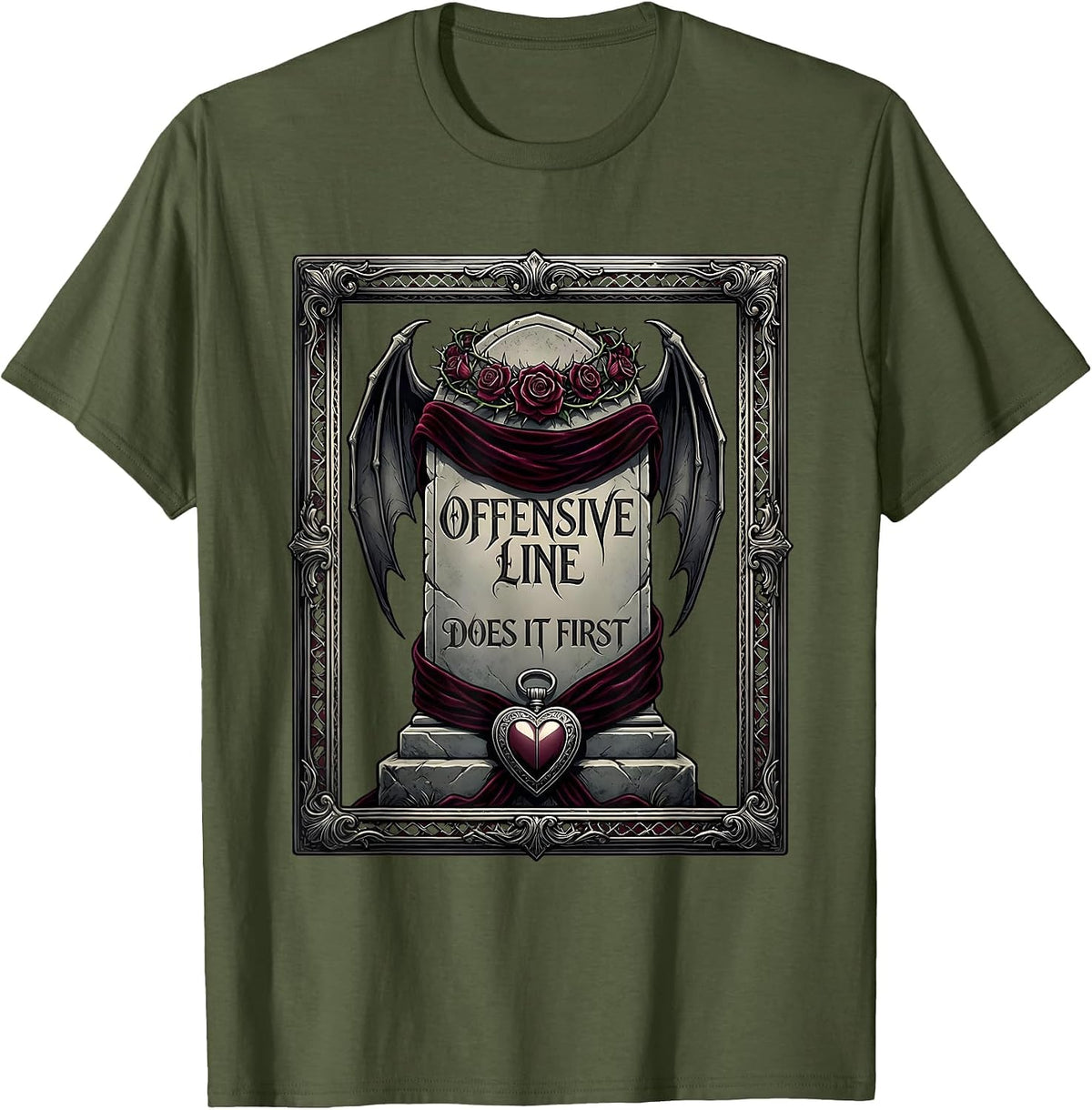 Men's Offensive Line Does It First Lineman Design T-Shirt - Olive Green