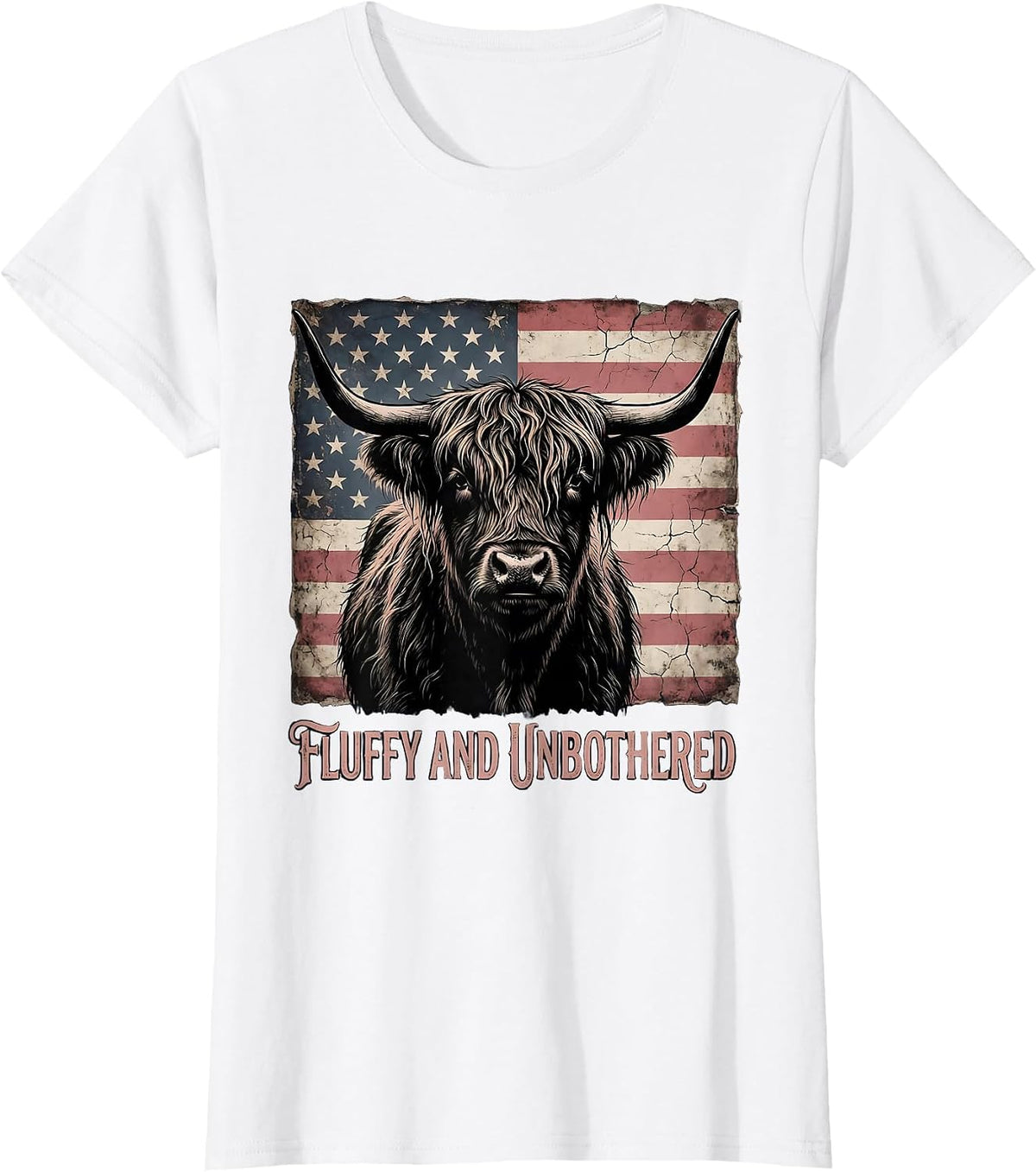 Fluffy and Unbothered Highland Cow Design T-Shirt - White