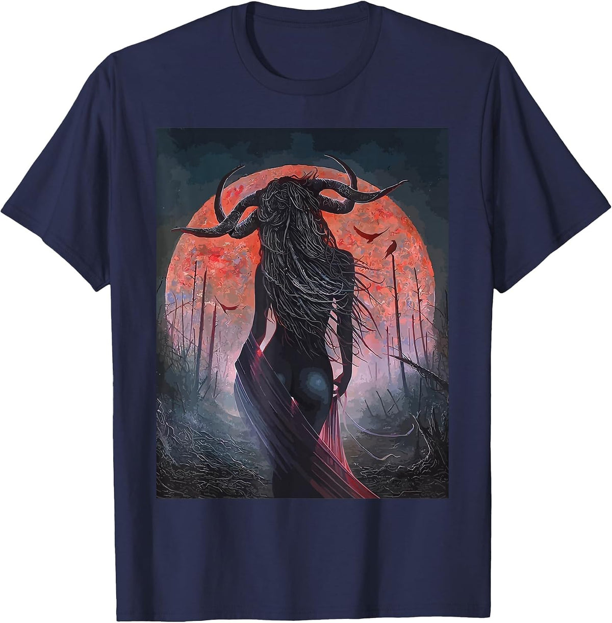 Horror Art Goth Girl Succubus Psychobilly Punk Gothic T-Shirt - Navy Blue