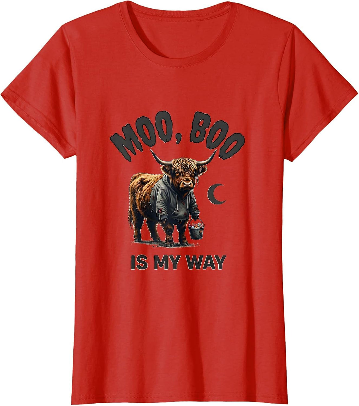 Women's Moo Boo Is My Way Funny Highland Cow Halloween Costume Humor T-Shirt - Red