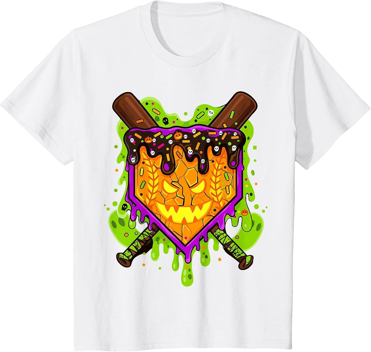 Halloween Pumpkin Drip Baseball T-Shirt - White