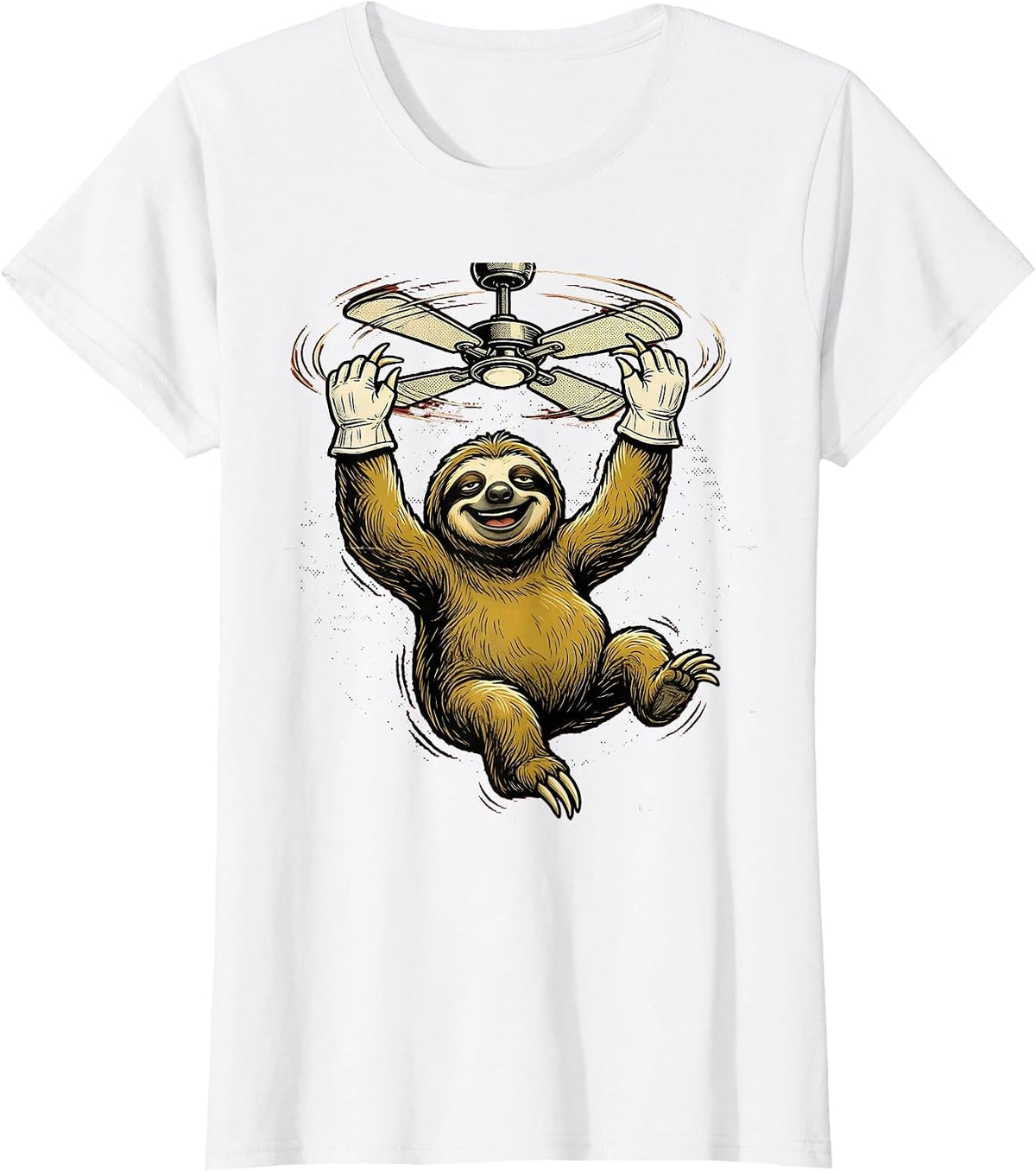 Lazy Sloth Hanging From Ceiling Fan Funny T-Shirt - White