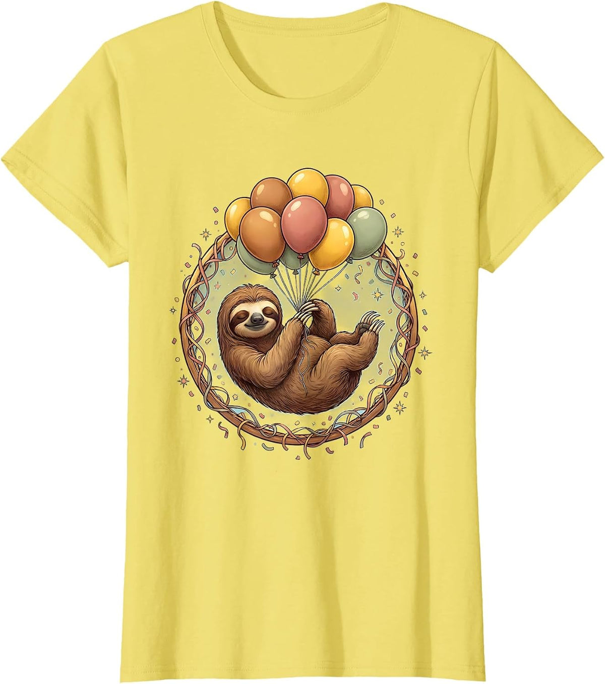 Women's Sloth Balloon Birthday Graphic Tee T-Shirt - Lemon Yellow