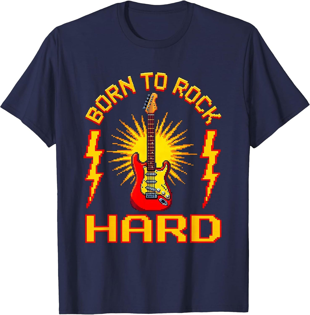 Men's Born to Rock Hard Vintage Rock Band Design T-Shirt - Navy Blue