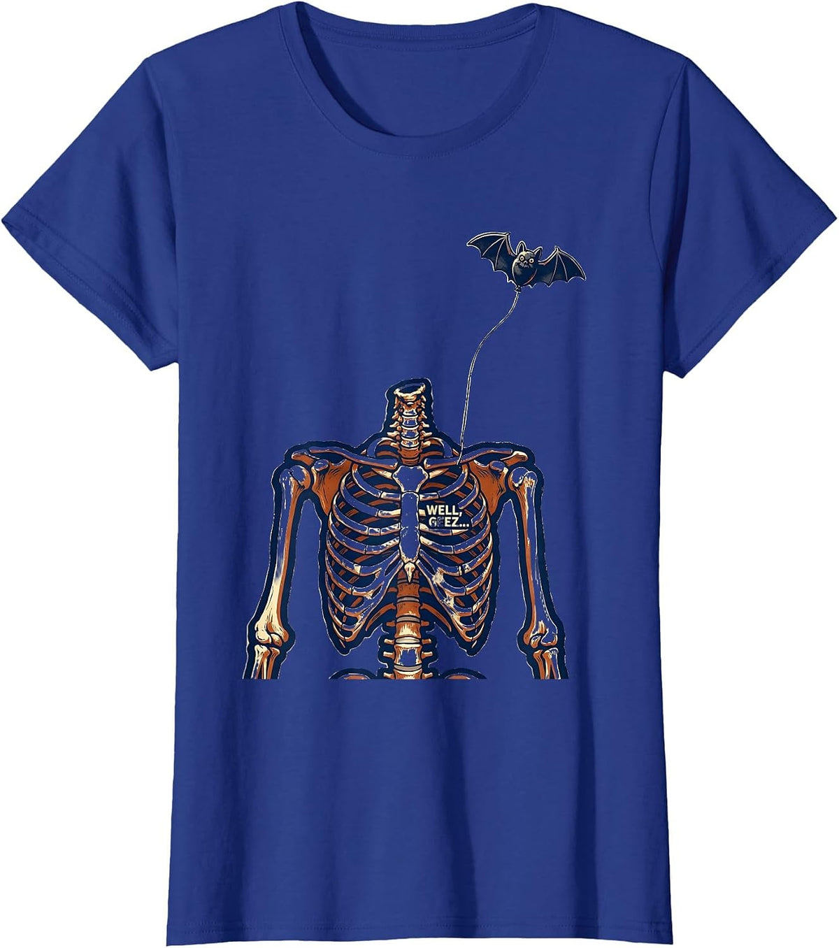 Women's Well, geez... Rubber Stamp Skeleton Lost Balloon Dark Humor T-Shirt - Royal Blue