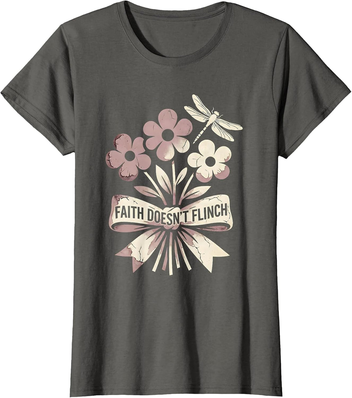 Women's Faith Doesn't Flinch Bold Faith Over Fear Design T-Shirt - Asphalt Grey