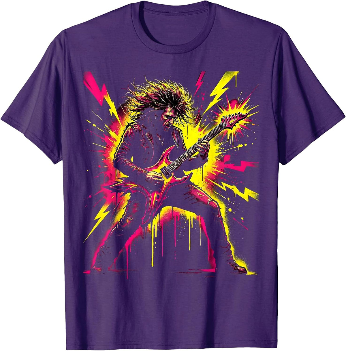 Men's 80s Rock Guitarist Mullet Shredding Electric Guitar T-Shirt - Purple