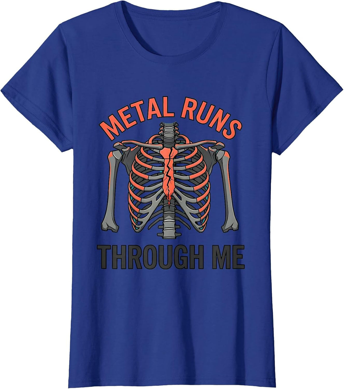 Women's Metal Runs Through Me Rock Music Graphic Design T-Shirt - Royal Blue