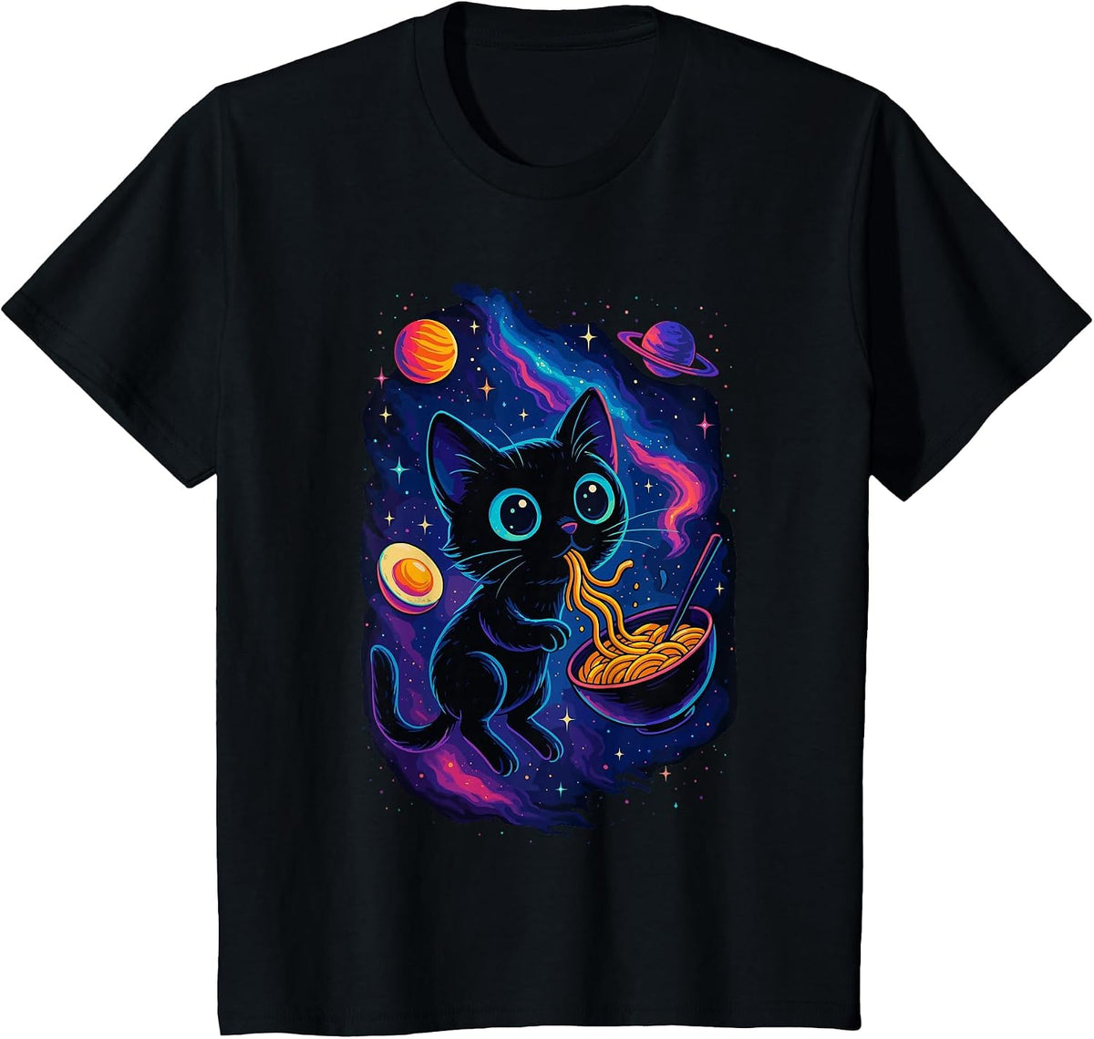 Cat Ramen Shirt, Vintage Japanese Ramen Lovers T-Shirt - Black