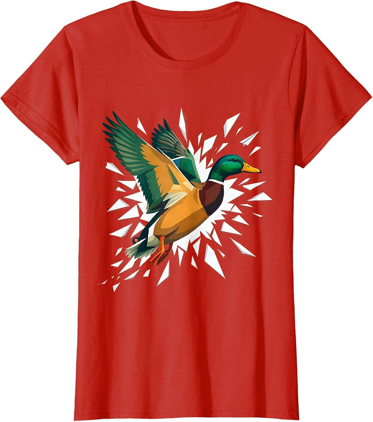 Women's Duck Bursting Through Paper in Flight T-Shirt - Red
