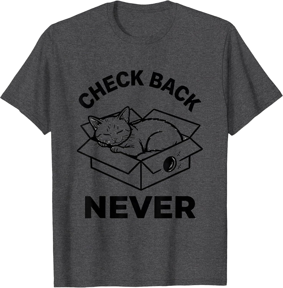 Check Back Never Funny Schrodinger's Cat Quantum Physics T-Shirt - Dark Heather Grey