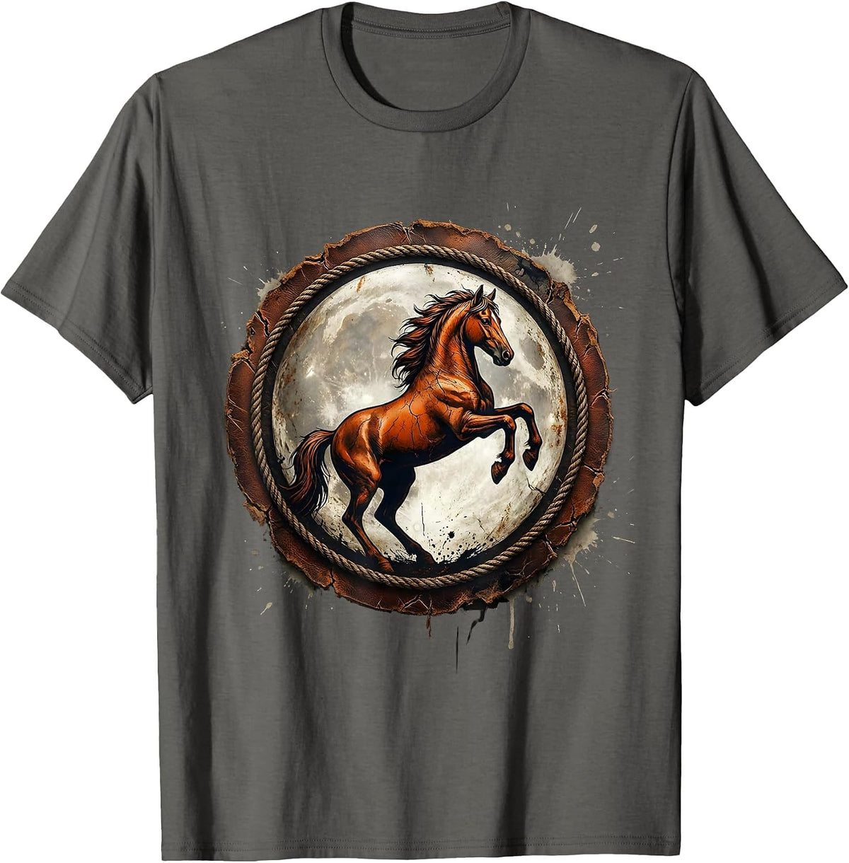 Men's Rearing Horse Full Moon Western Night Sky T-Shirt - Asphalt Grey