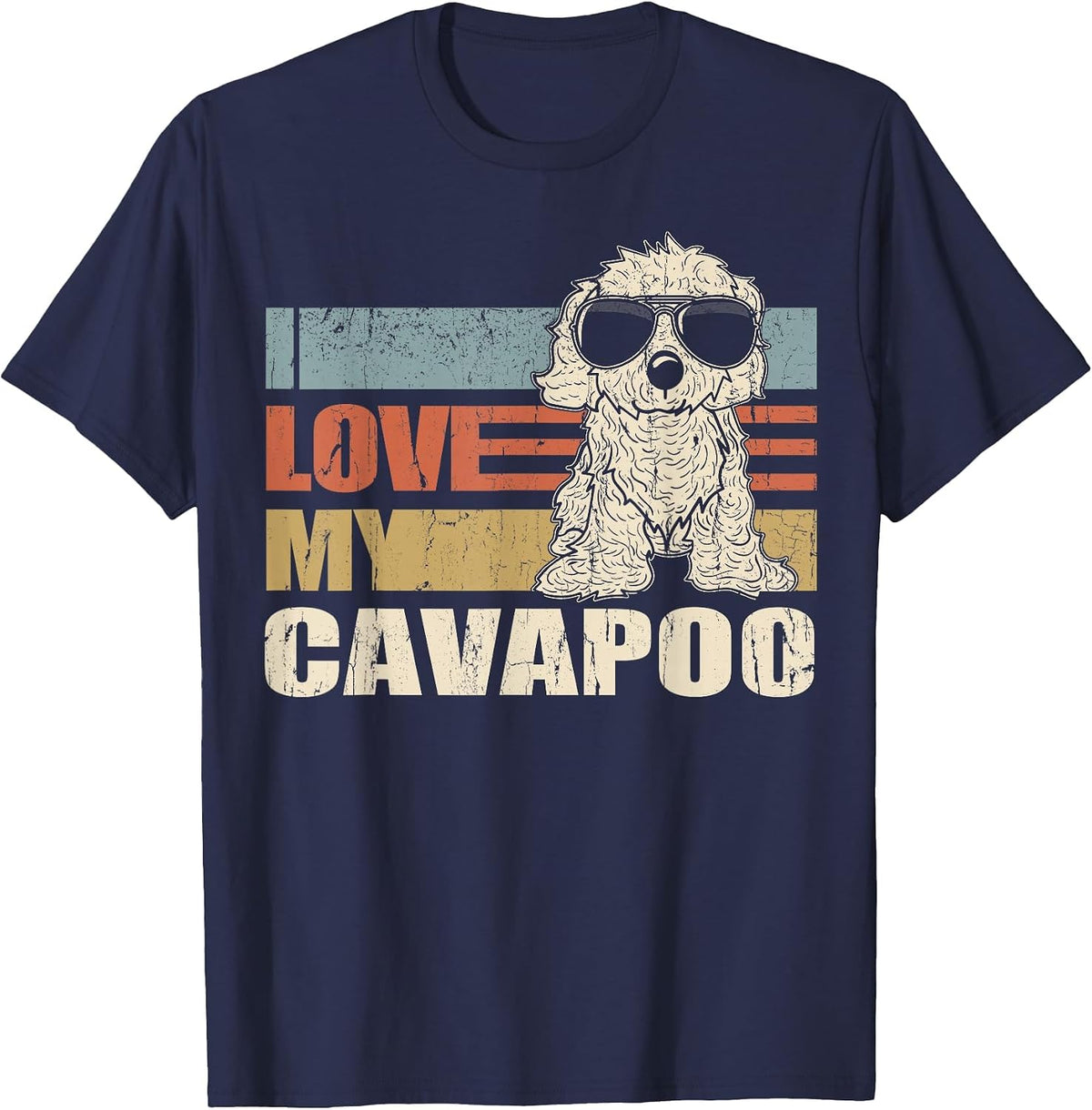I Love My Cavapoo Cool Dog Vintage Retro T-Shirt - Navy Blue