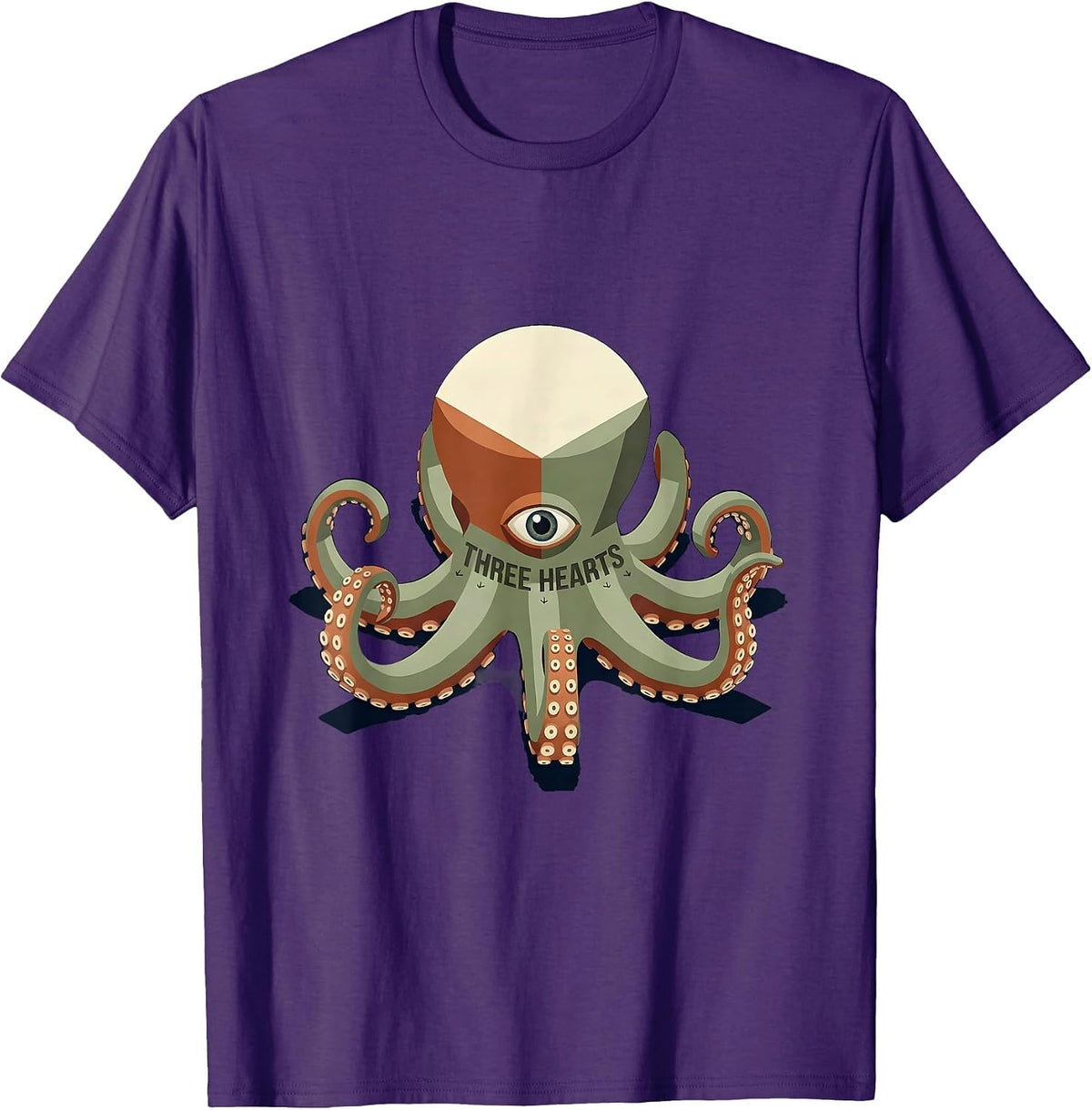 Three Hearts Isometric Octopus Ocean Animal Lover Art T-Shirt - Purple
