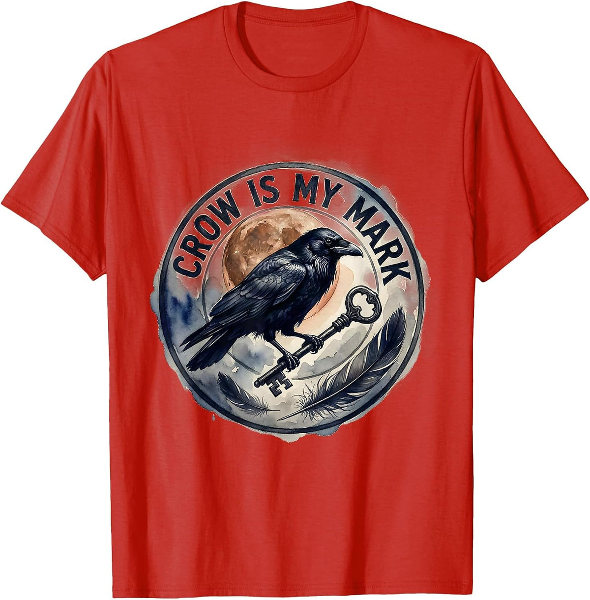 Men's Crow Is My Mark Watercolor Gothic Raven Bird Lover T-Shirt - Red