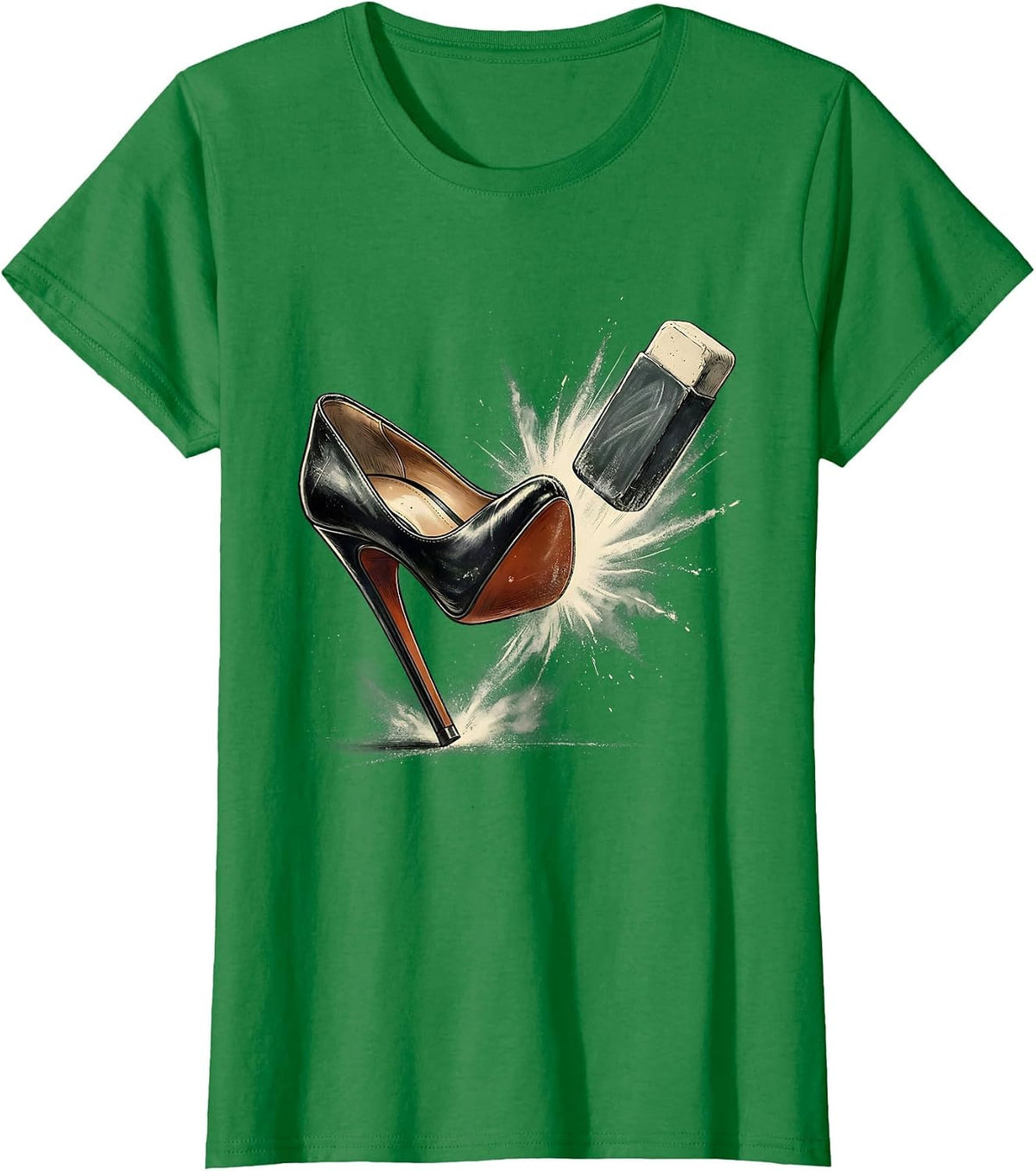 Women's Friyay Teacher High Heel Kicks Chalkboard Eraser T-Shirt - Kelly Green