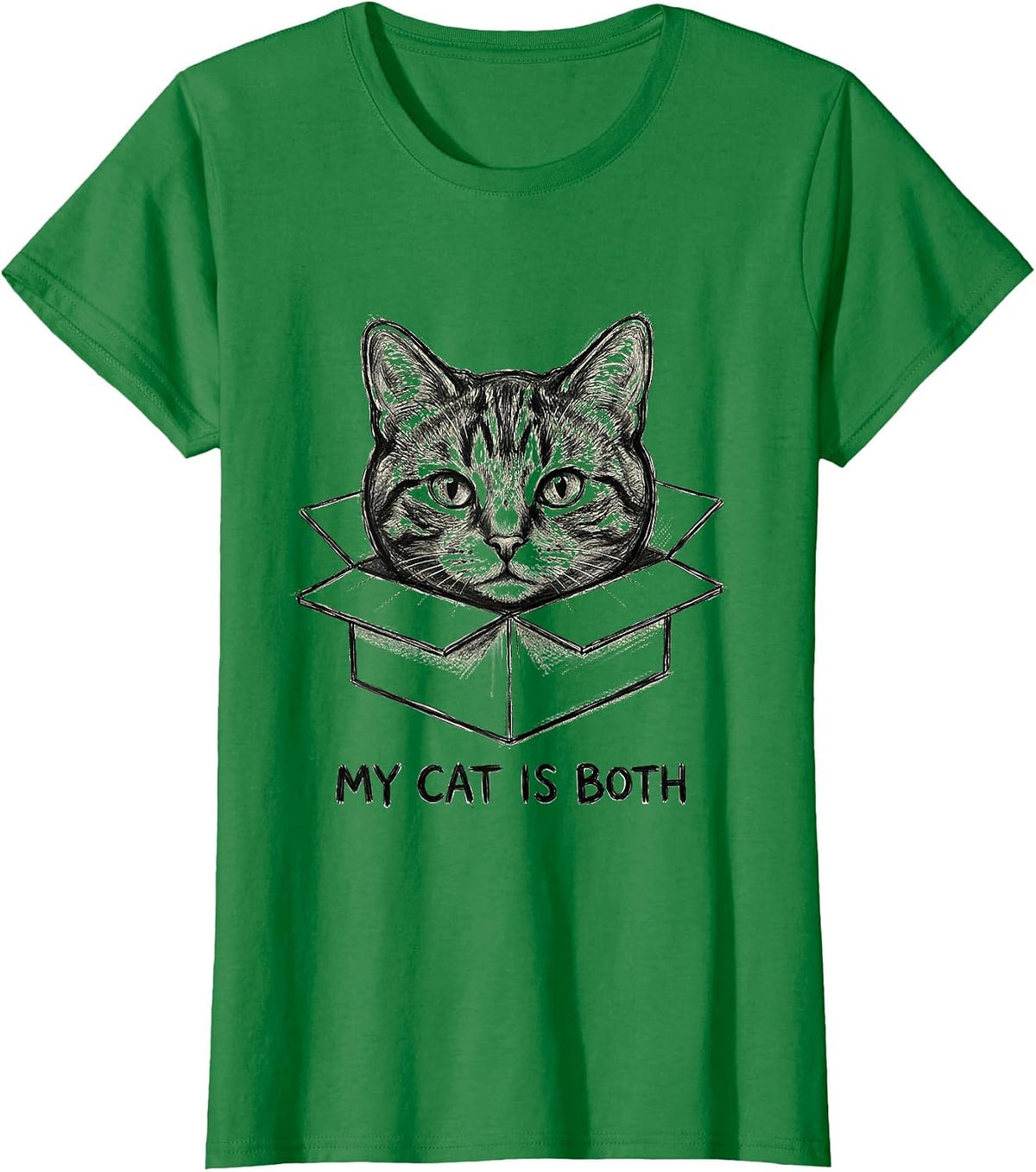 My Cat Is Both Funny Quantum Physics Cat Lover Gift T-Shirt - Kelly Green