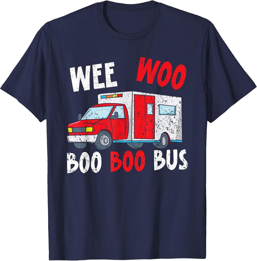 Wee Woo Boo Boo Bus Healthcare EMT Paramedic T-Shirt - Navy Blue
