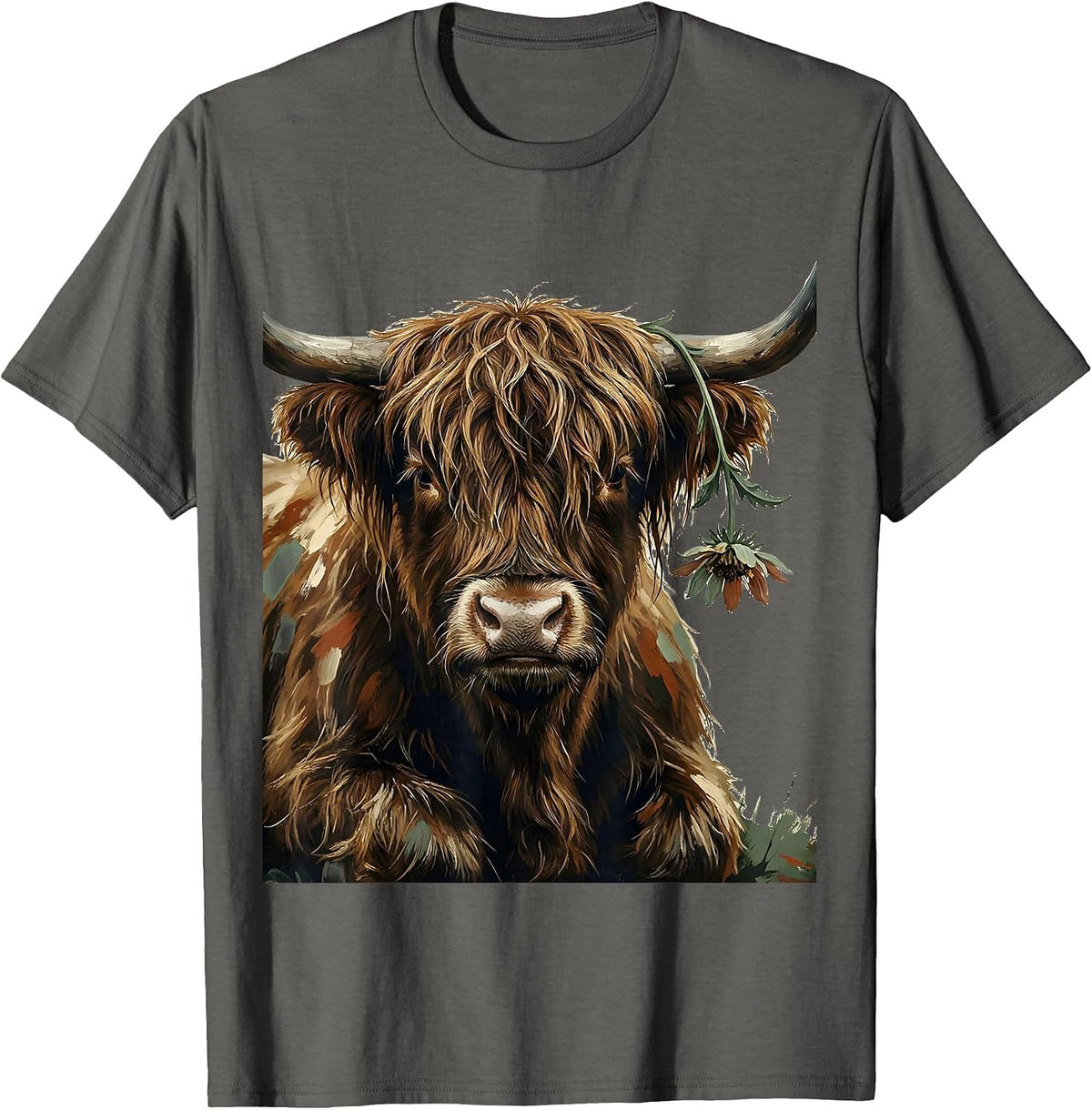 Men's Highland Cow Shaggy Head Funny Farm Animal Humor T-Shirt - Asphalt Grey