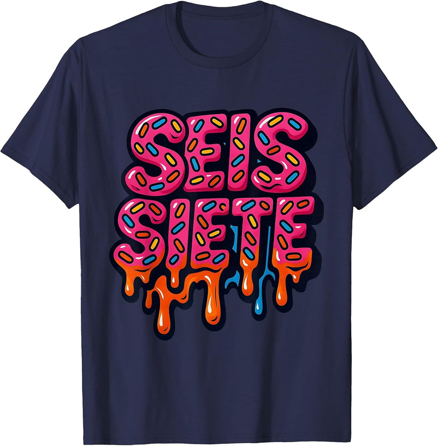 67 Six Seven SEIS Seven Spanish Brainrot Viral Meme T-Shirt - Navy Blue