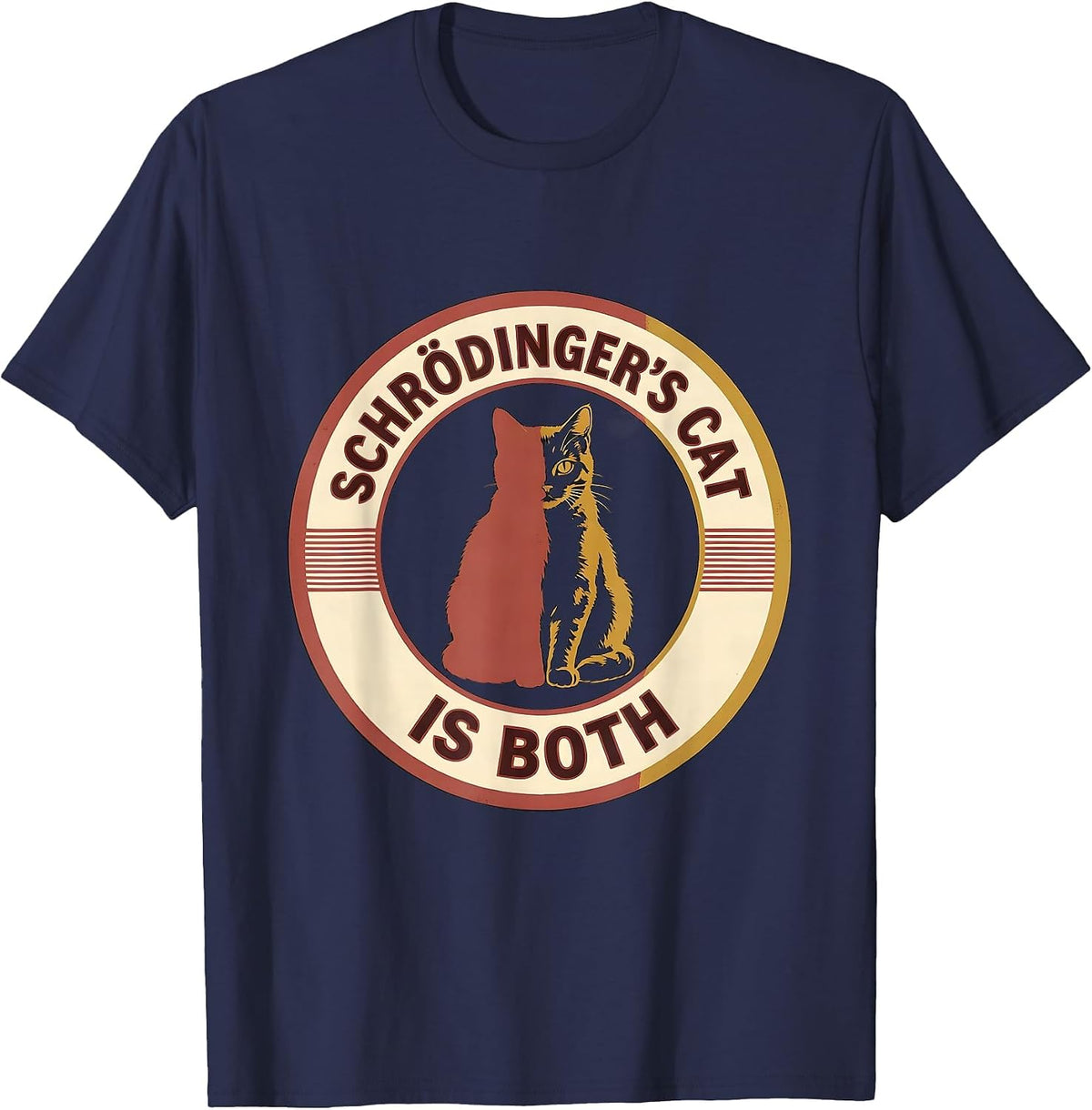 Schrödinger's Cat Is Both Funny Science Geek Humor T-Shirt - Navy Blue