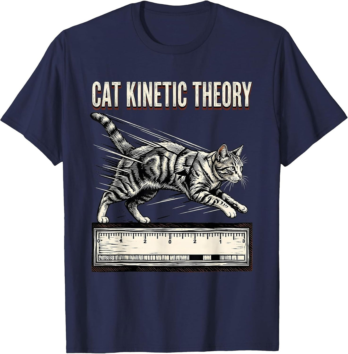 Cat Kinetic Theory Funny Cat Science Teacher Gift T-Shirt - Navy Blue