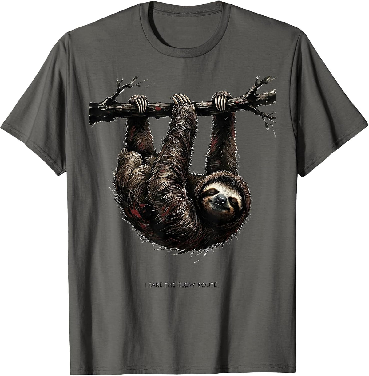 Men's I Take The Slow Route Funny Sloth Lazy Humor Gift T-Shirt - Asphalt Grey