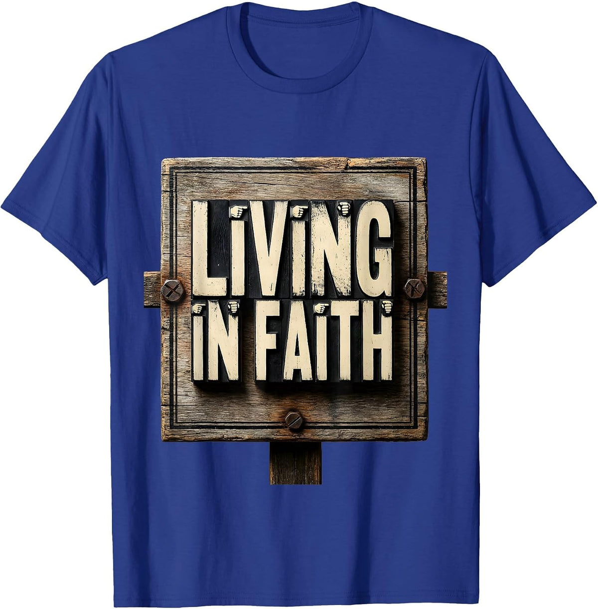 Living In Faith Faith Over Fear Inspirational Design T-Shirt - Royal Blue