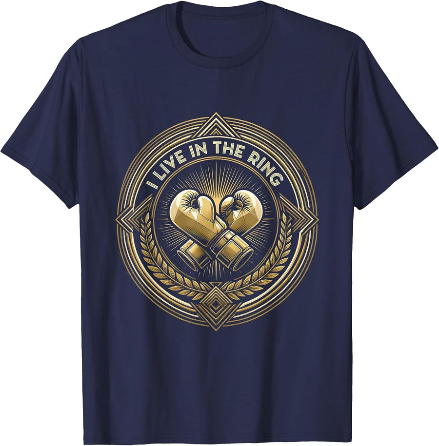 I Live In The Ring Boxing Graphic Design T-Shirt - Navy Blue