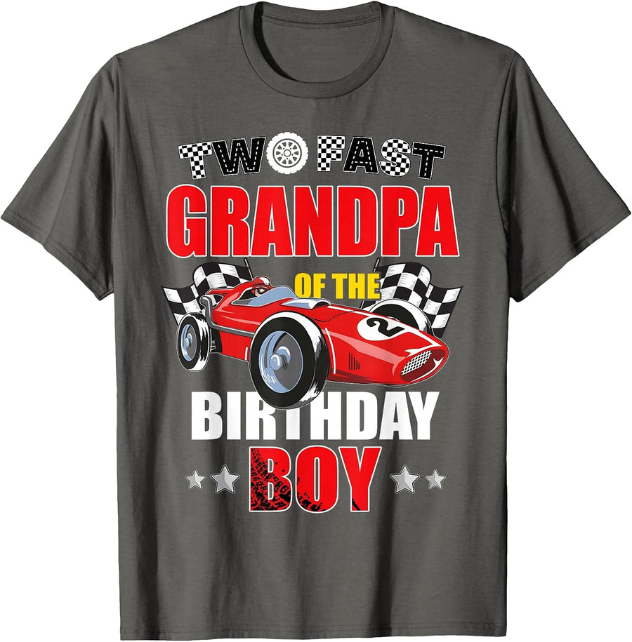 Grandpa of The Two Fast 2nd Birthday Boy Racing Car Family T-Shirt, Men, Asphalt Grey, Large - As Pictured