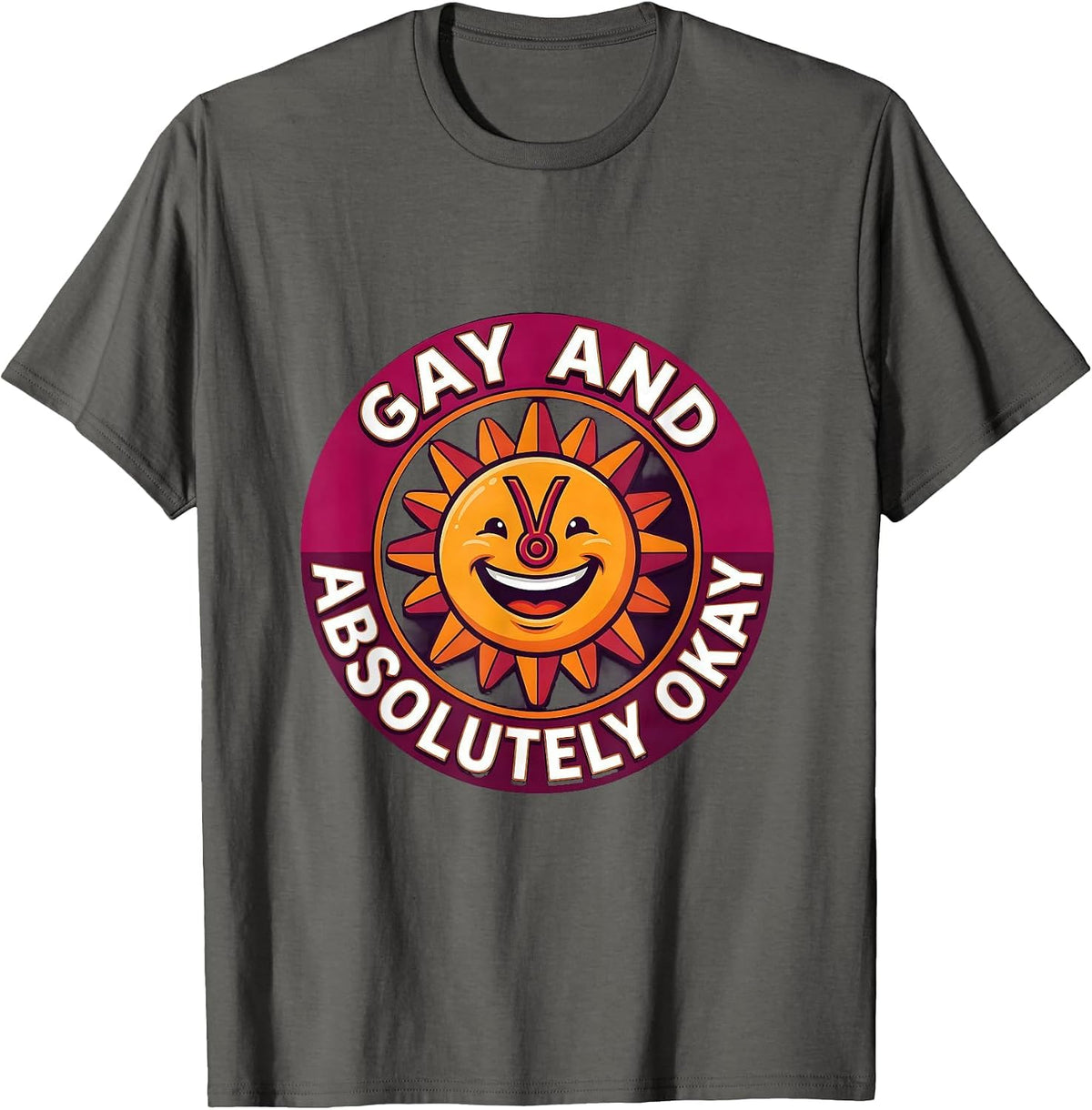 Gay and Absolutely Okay Pride Lesbian Design T-Shirt - Asphalt Grey