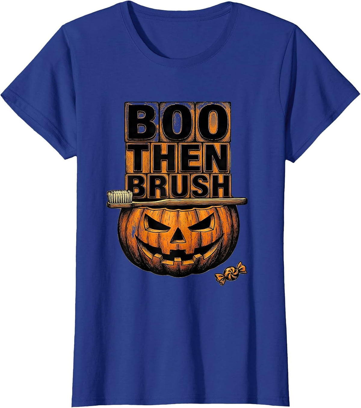 Women's Boo Then Brush Wood Type Letterpress Dental Hygienist T-Shirt - Royal Blue