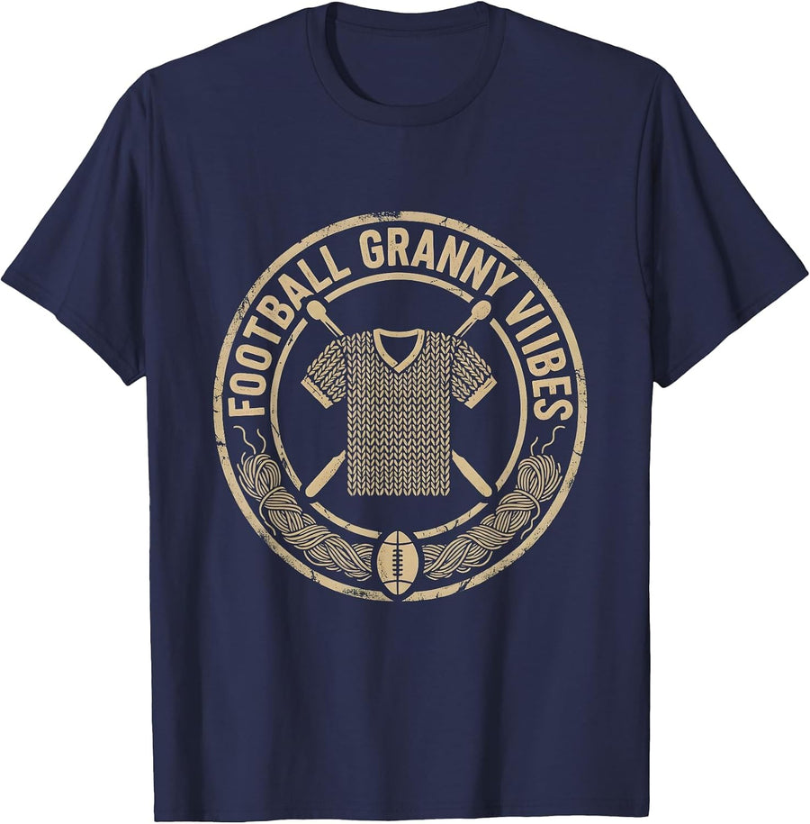 Football Granny Vibes Knitting Design T-Shirt - Navy Blue