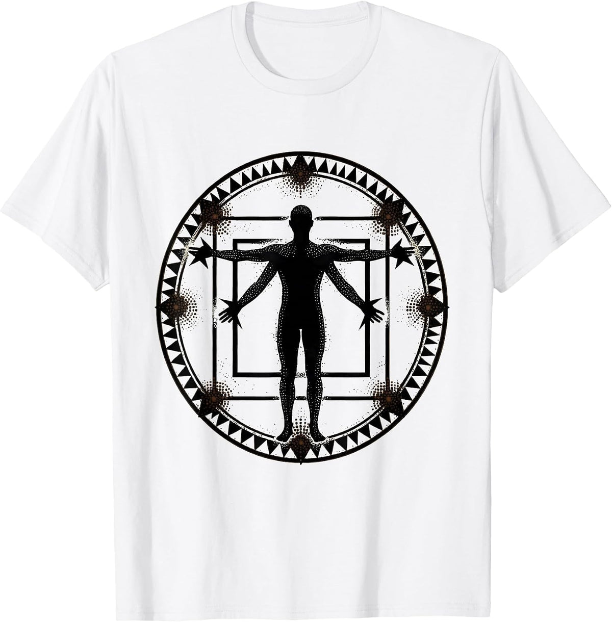 Men's Vitruvian Man Geometric Circle Renaissance Art T-Shirt - White