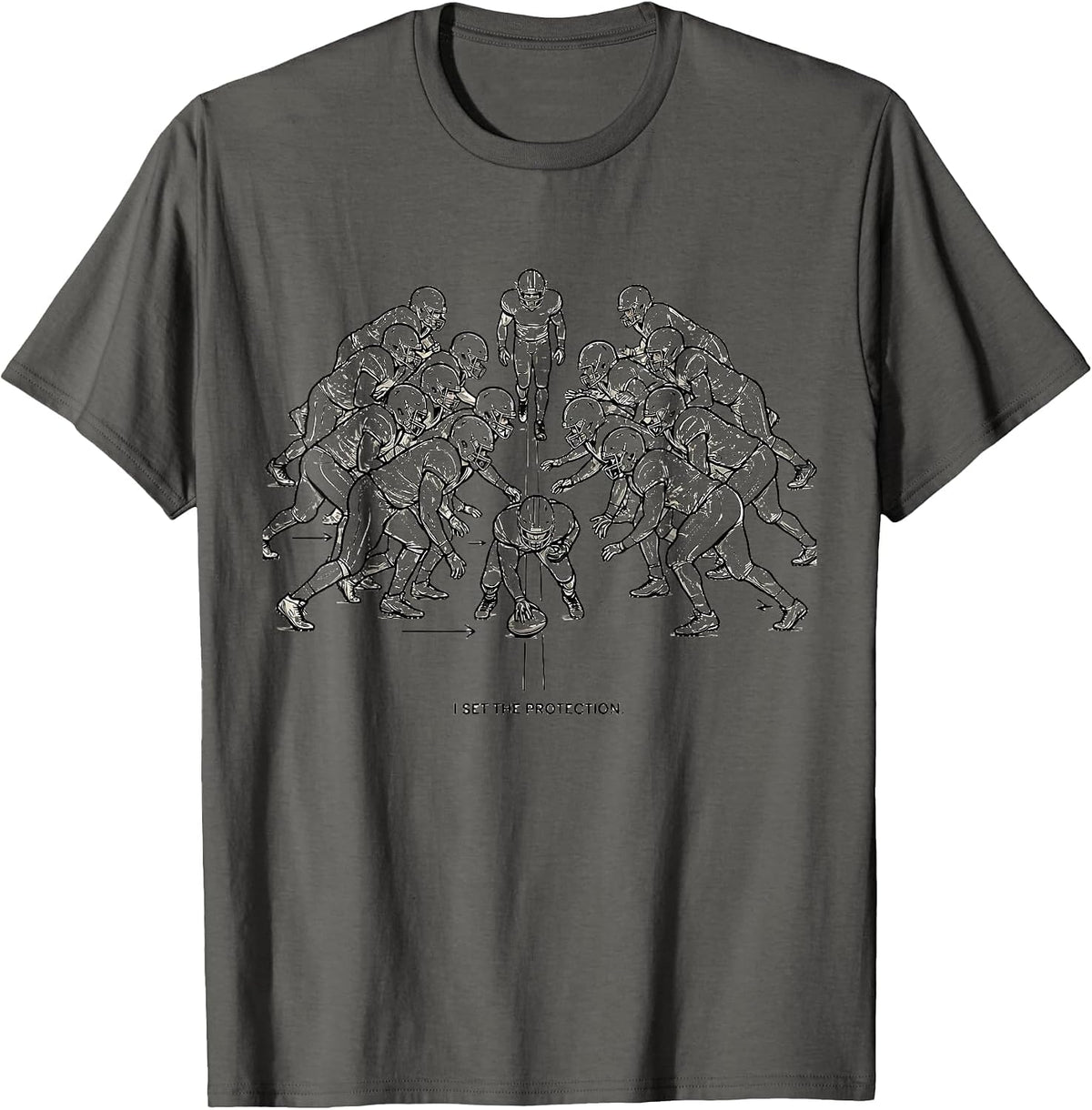 Men's I Set The Protection Funny Football Lineman Linemen Humor T-Shirt - Asphalt Grey