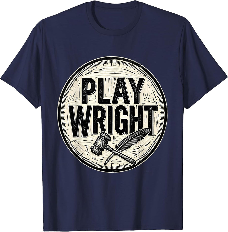 Play Wright Woodcut Engraving Literary Humor Shakespeare T-Shirt - Navy Blue
