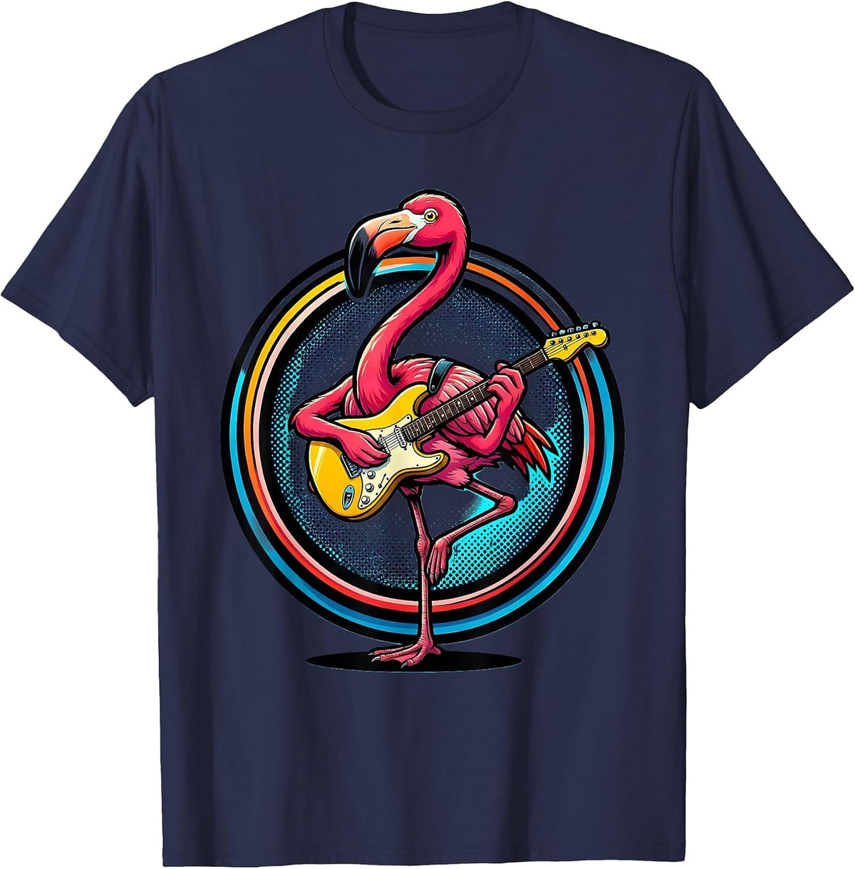 Men's Funny Flamingo Guitar Player Music Lover Gift T-Shirt - Navy Blue