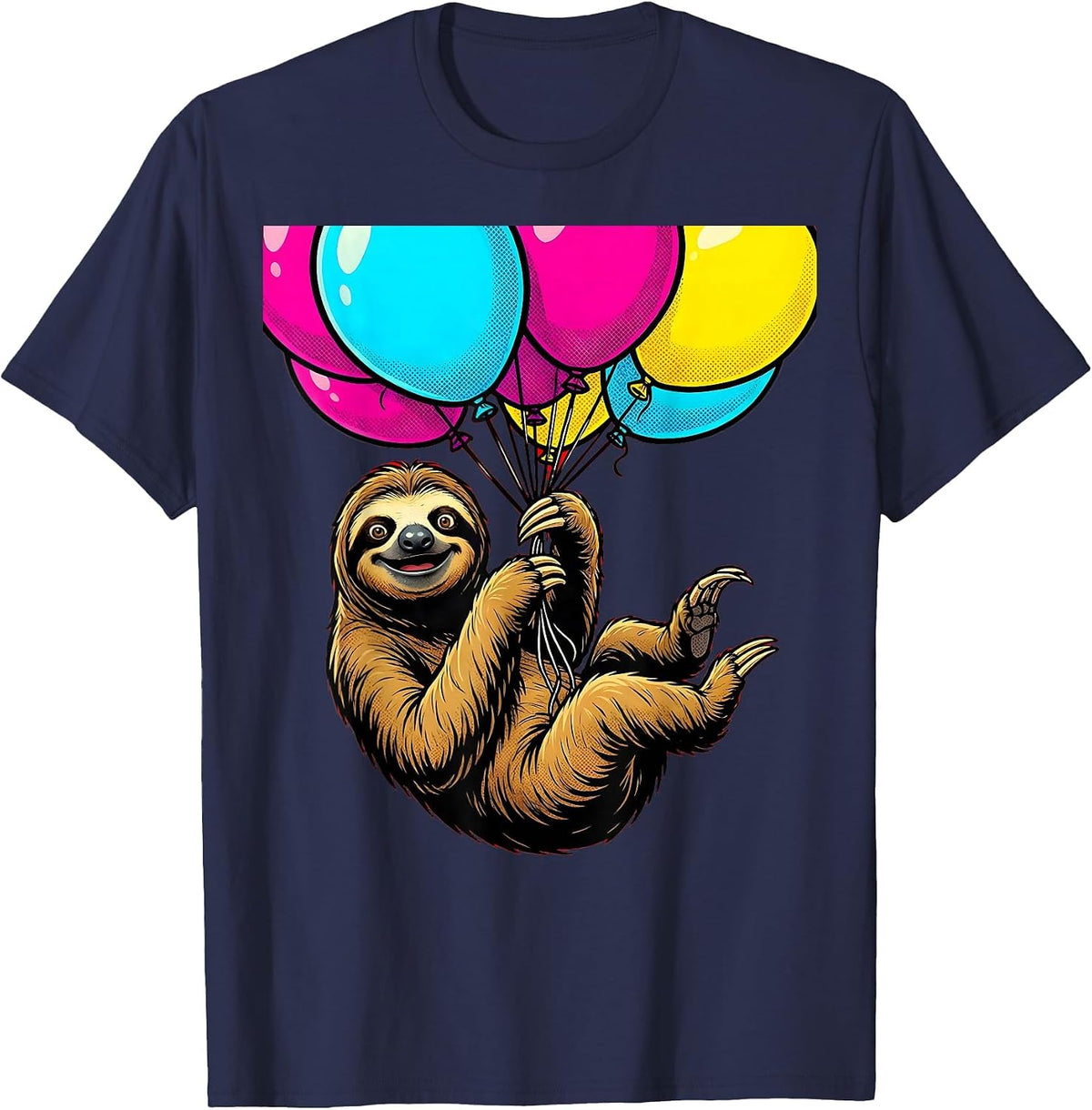 Sloth Birthday Balloon Ride Graphic Tee T-Shirt - Navy Blue