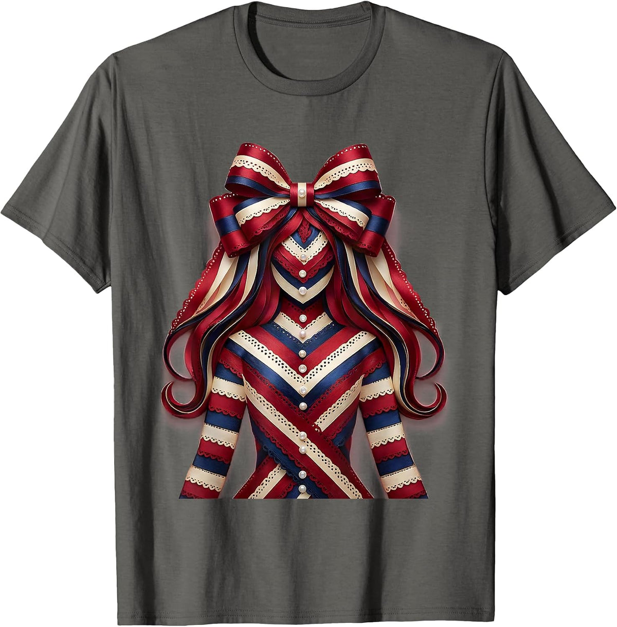Silhouette Sunset Red White Blue Patriotic Design T-Shirt - Asphalt Grey