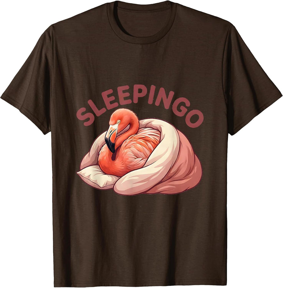 Sleepingo Cute Sleeping Flamingo Animal Lover Humor T-Shirt - Brown