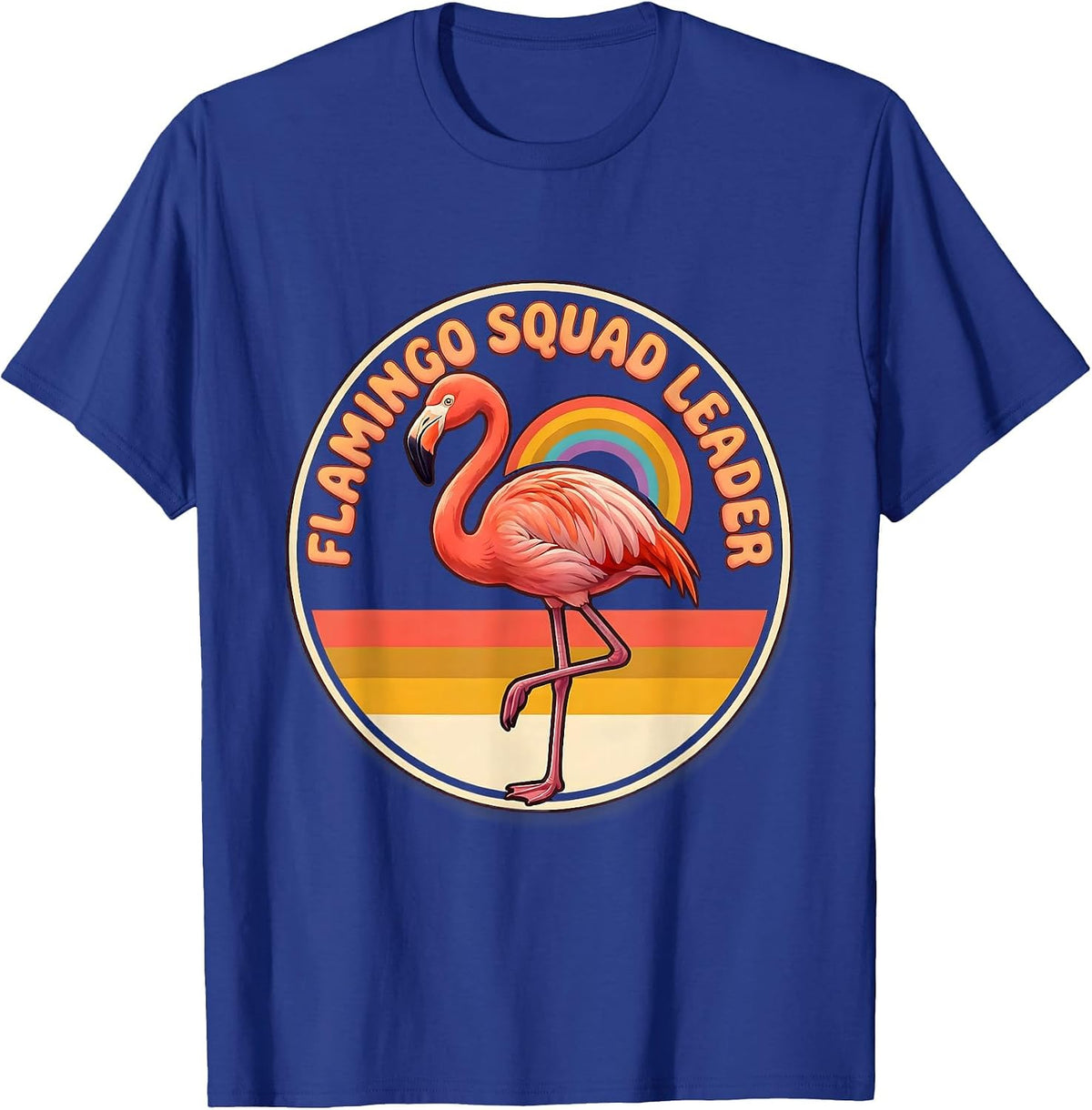 Flamingo Squad Leader Retro 70s Funny Flamingo Novelty T-Shirt - Royal Blue