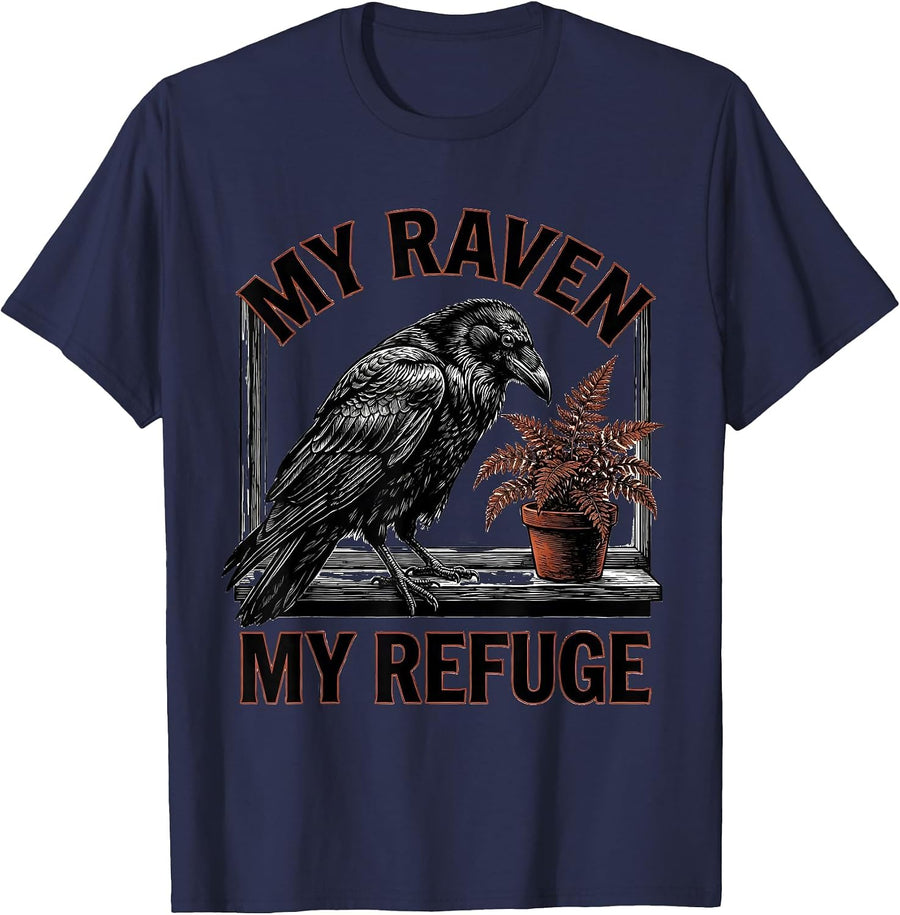 My Raven My Refuge Gothic Raven Crow Dark Humor Bird Lover T-Shirt - Navy Blue
