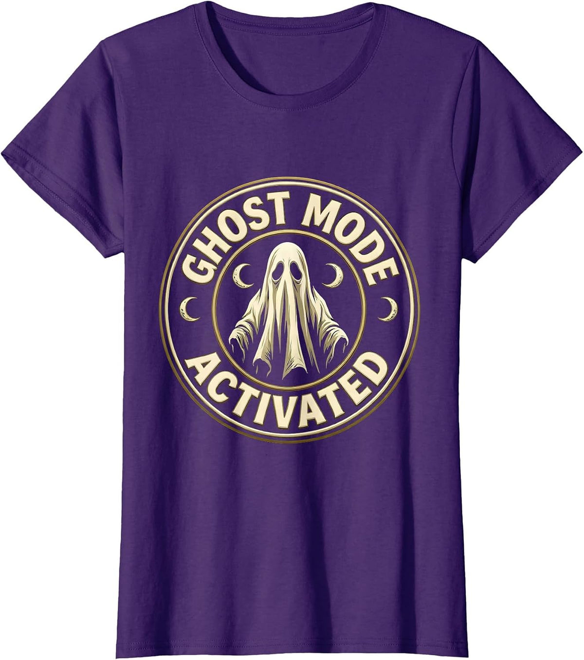 Ghost Mode Activated Spooky Season Design T-Shirt, Women, Purple, X-Large - As Pictured