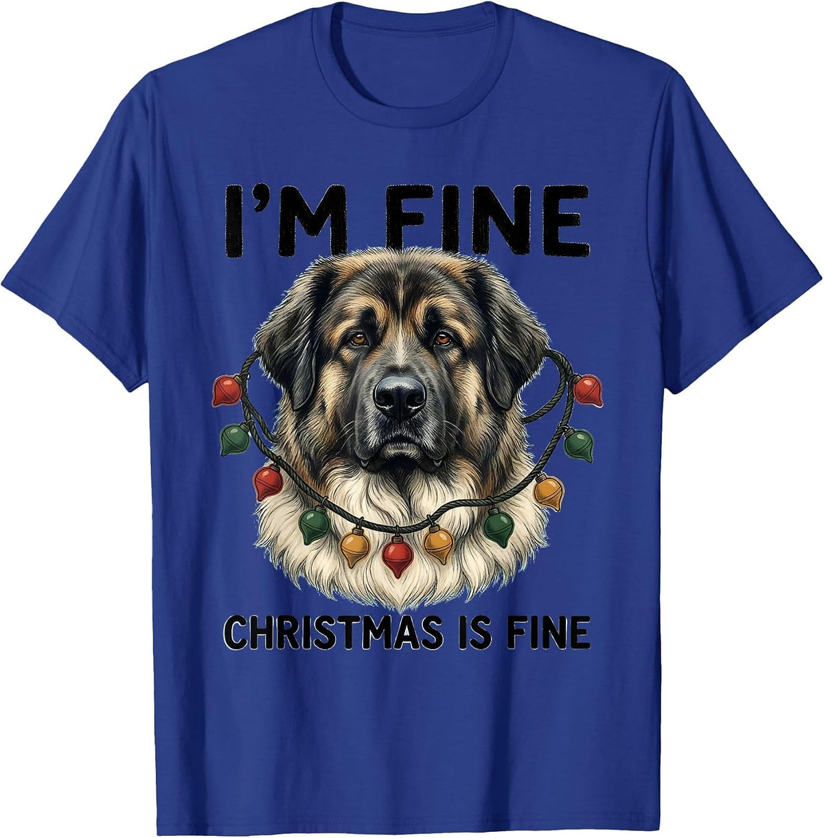 I'm Fine Christmas Is Fine Great Pyrenees Storybook Holiday T-Shirt - Royal Blue