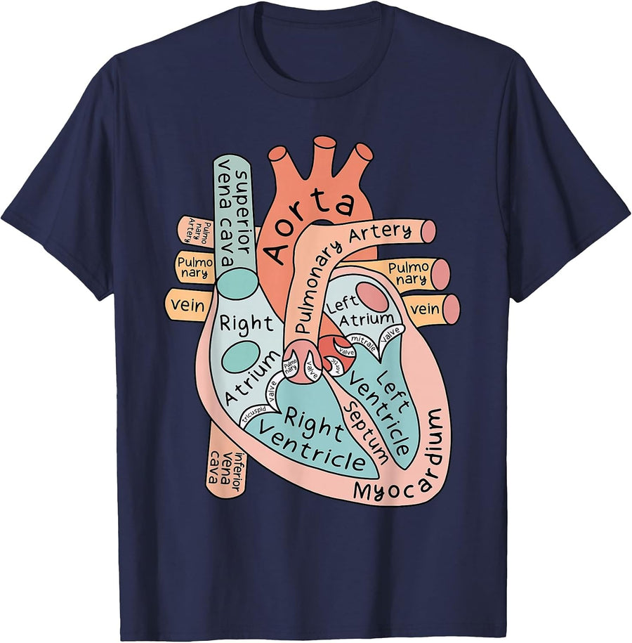 Anatomical Heart Cardiac Nurse Practioner Nursing Student T-Shirt - Navy Blue