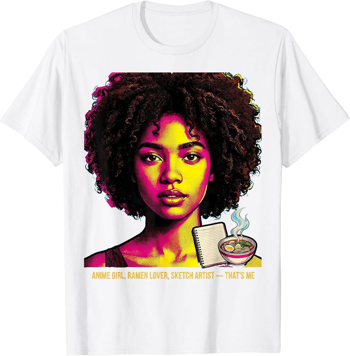 Men's Anime Girl Ramen Lover Sketch Artist That's Me Afro T-Shirt - White