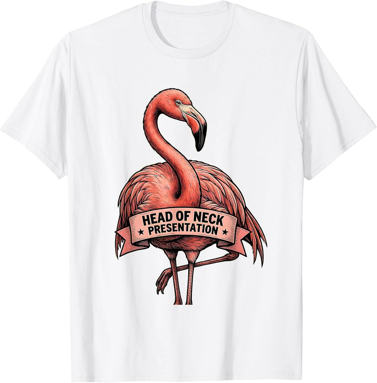 Men's Head Of Neck Presentation Funny Pink Flamingo Bird Lover T-Shirt - White