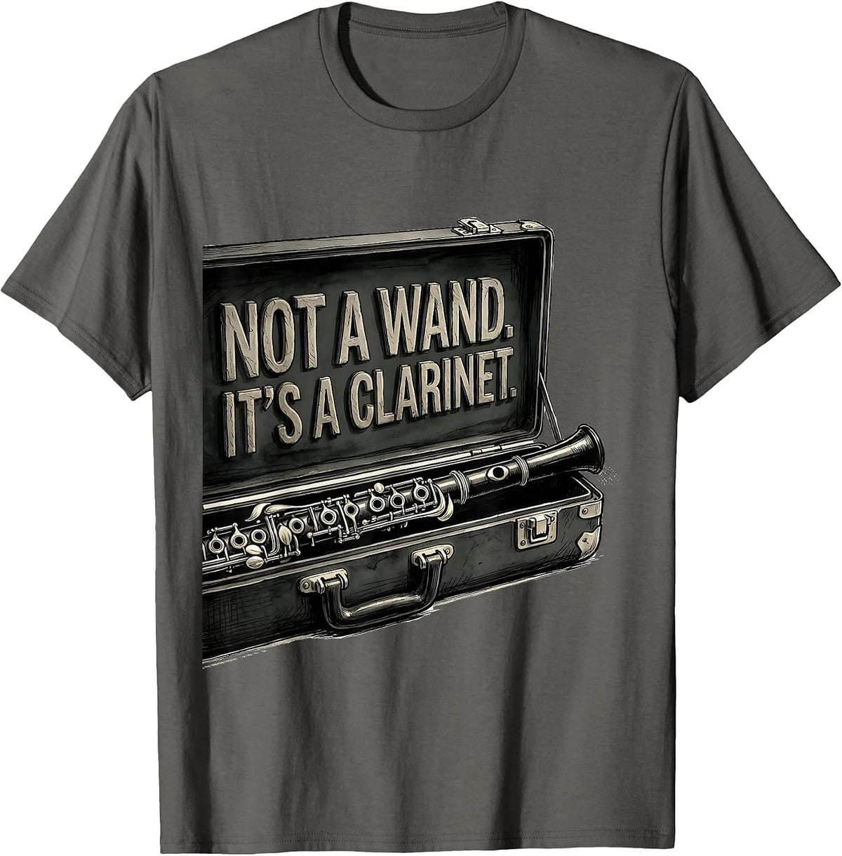 Not A Wand It's A Clarinet Funny Clarinet Player Band T-Shirt - Asphalt Grey