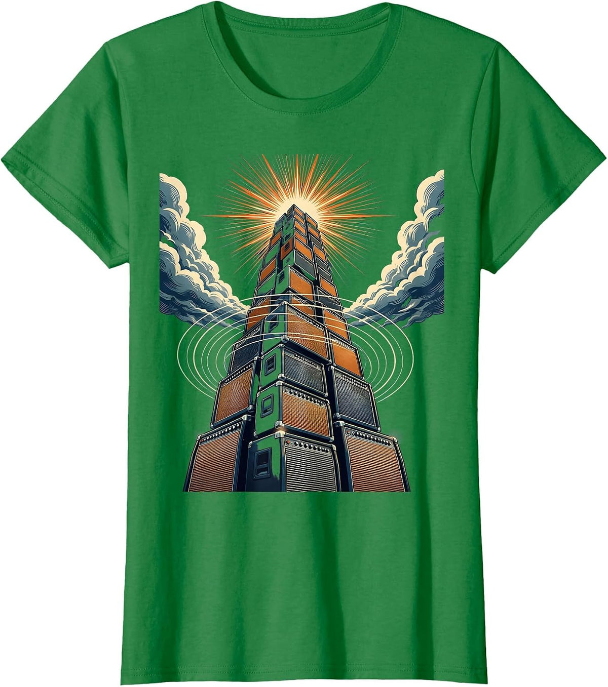 Amplifier Tower Storm Clouds Graphic T-Shirt - Kelly Green