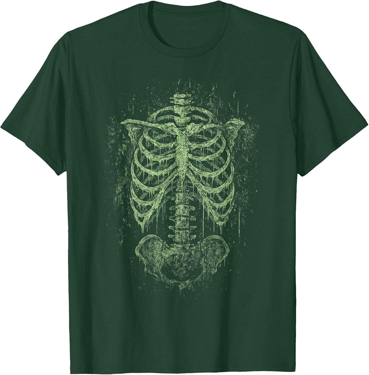Green Skeleton Ribcage Goth Grunge Occult Death Dark Alt T-Shirt - Dark Green